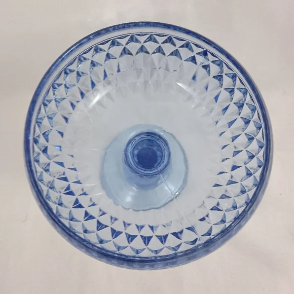 Vintage 60s‎ Indiana Glass Diamond Point Footed Blue Ice Pedestal Compote Dish - Picture 6 of 8